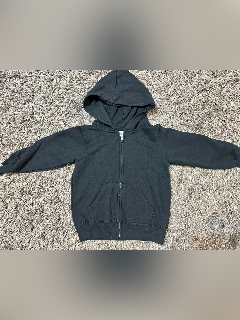 Kids Black Zip-Up Hoodie with Hood and Kangaroo Pockets